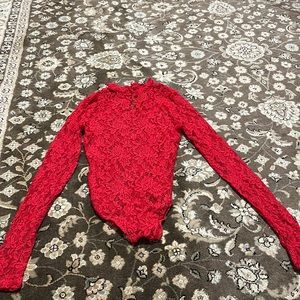Red lace bodysuit with roses